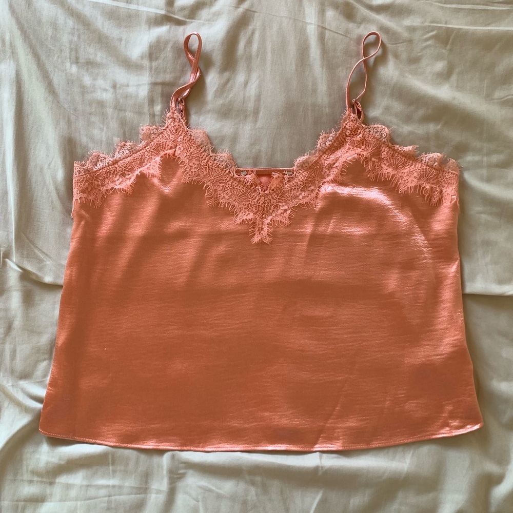 Forever 21 Satin Lace-Trimmed Cami with Adjustable Sleeves:
• Size: XL